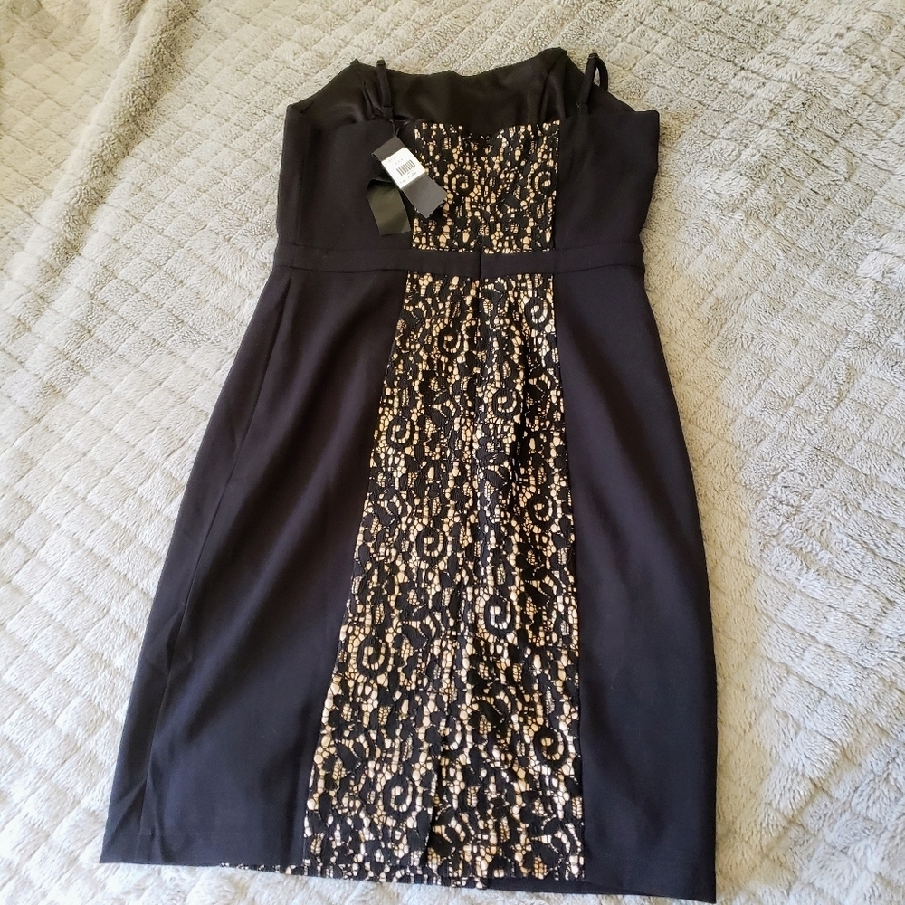 C. LUCE BLACK NUDE SPAGHETTI STRAP BLACK DRESS V NECK SIZE SMALL NWT - Picture 3 of 11